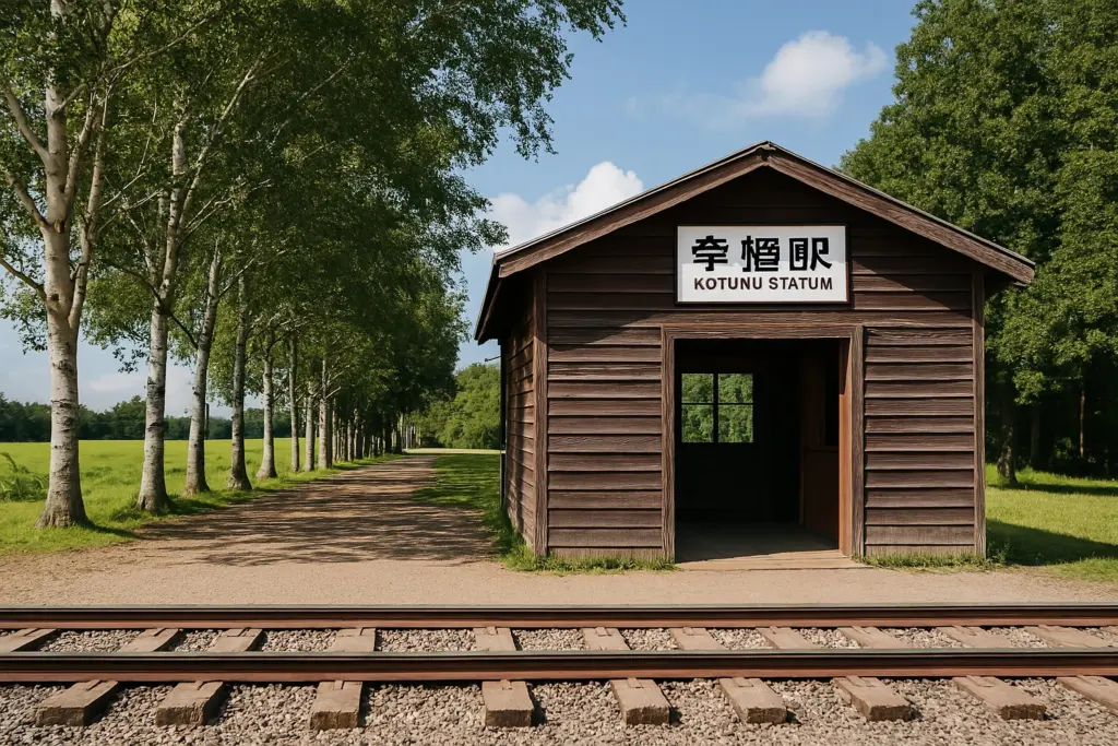 幸福駅のレトロな駅舎と自然に囲まれた風景