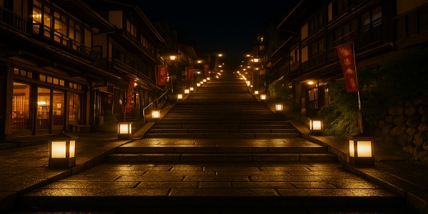 伊香保温泉の石段街をライトアップが彩る夜景
