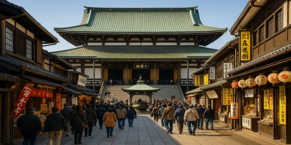 成田山新勝寺の大本堂と参道の風景
