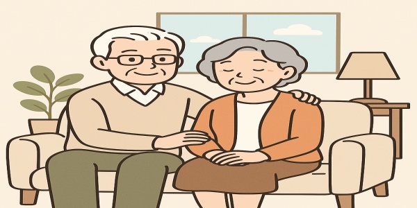 安心して暮らす高齢夫婦のイラスト