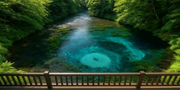 柿田川の展望台から見下ろす青く澄んだ湧水