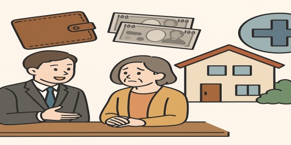 生活保護や年金制度など公的支援を象徴するイラスト