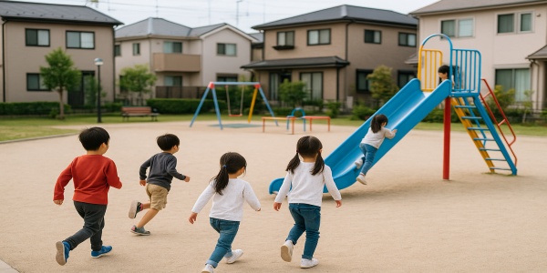 子どもたちが遊ぶ住宅街の公園