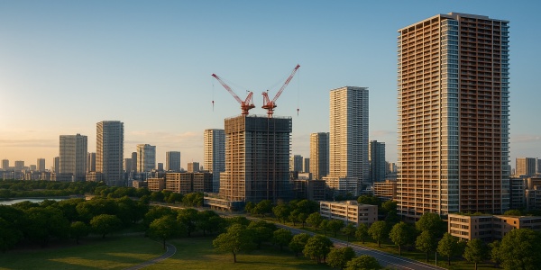 タワーマンションと再開発が進む都市の風景