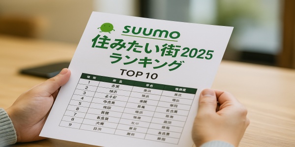 SUUMO住みたい街ランキングの資料を手にする人