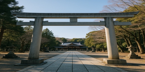 武田神社の鳥居と参道を歩く旅行者の様子