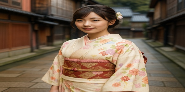 ひがし茶屋街を散策する和服姿の美人女性